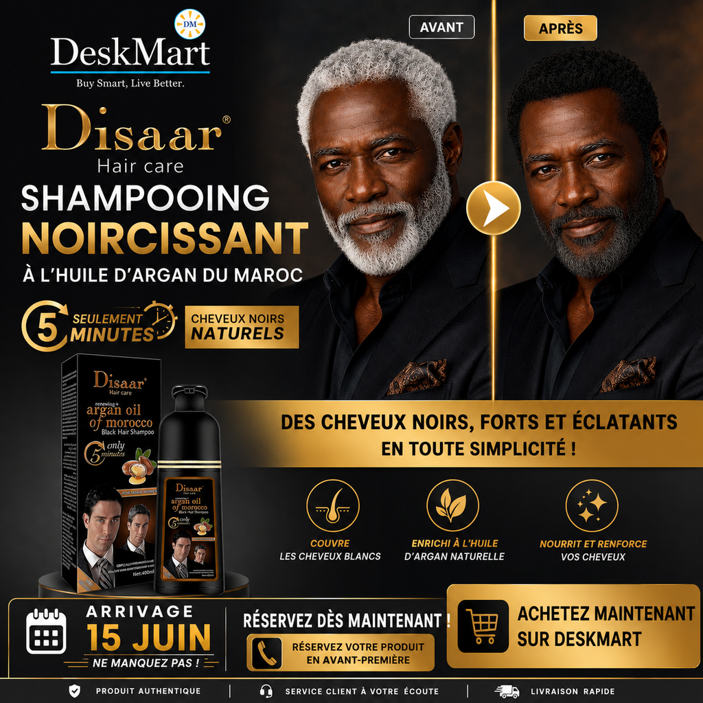 Disaar Shampoing Colorant Instantané à l'Huile d'Argan - Noir Naturel (400ml)
