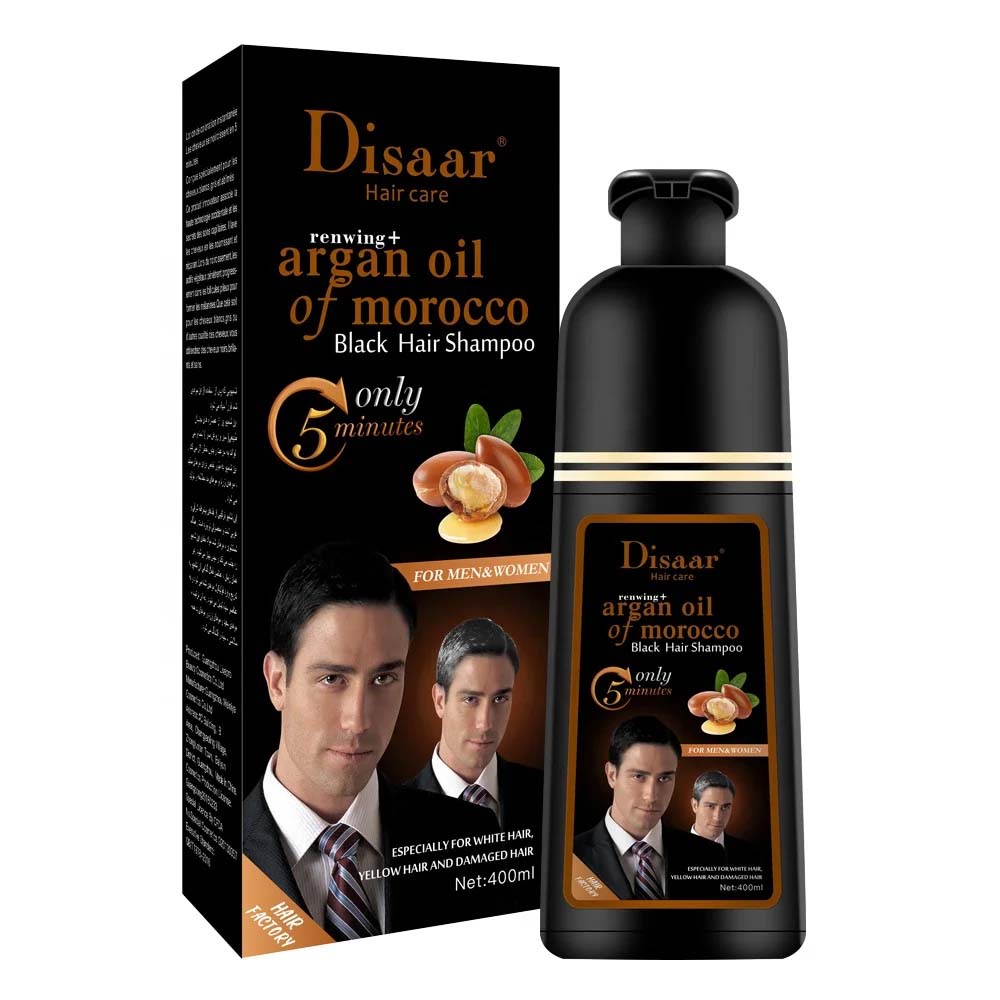 Disaar Shampoing Colorant Instantané à l'Huile d'Argan - Noir Naturel (400ml)
