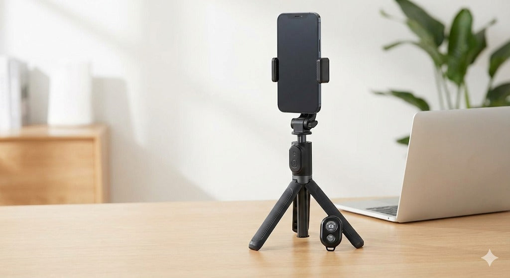 Trépied Smartphone 2-en-1 avec Télécommande Bluetooth Détachable – Bureau & Mobile