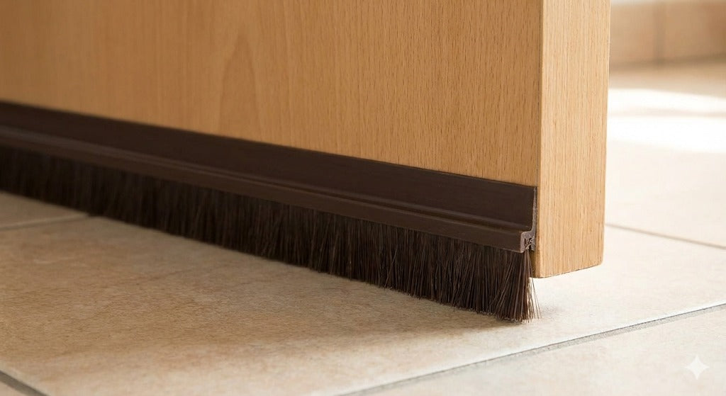 Bas de Porte Isolant à Brosse – Stop Courants d'Air & Poussière (Finition Marron)
